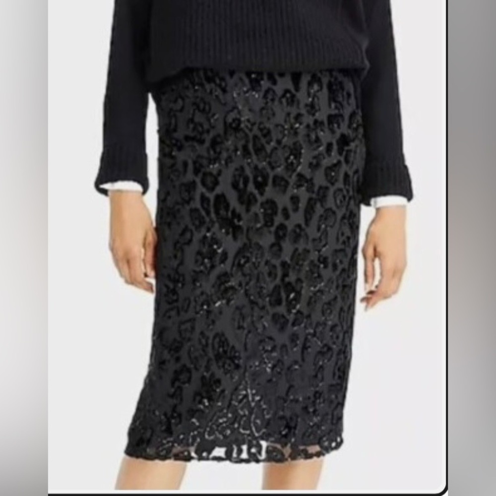 J. Crew Black Beaded Lace Midi Skirt